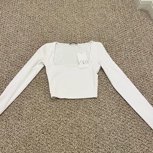 Zara white cropped long sleeve square neck
